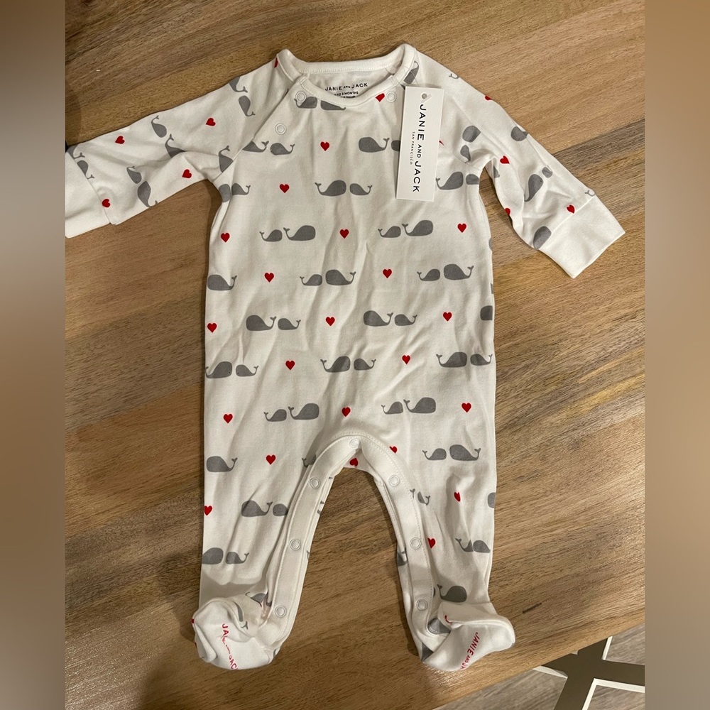Janie & Jack whale & heart one piece 0-3 month NWT